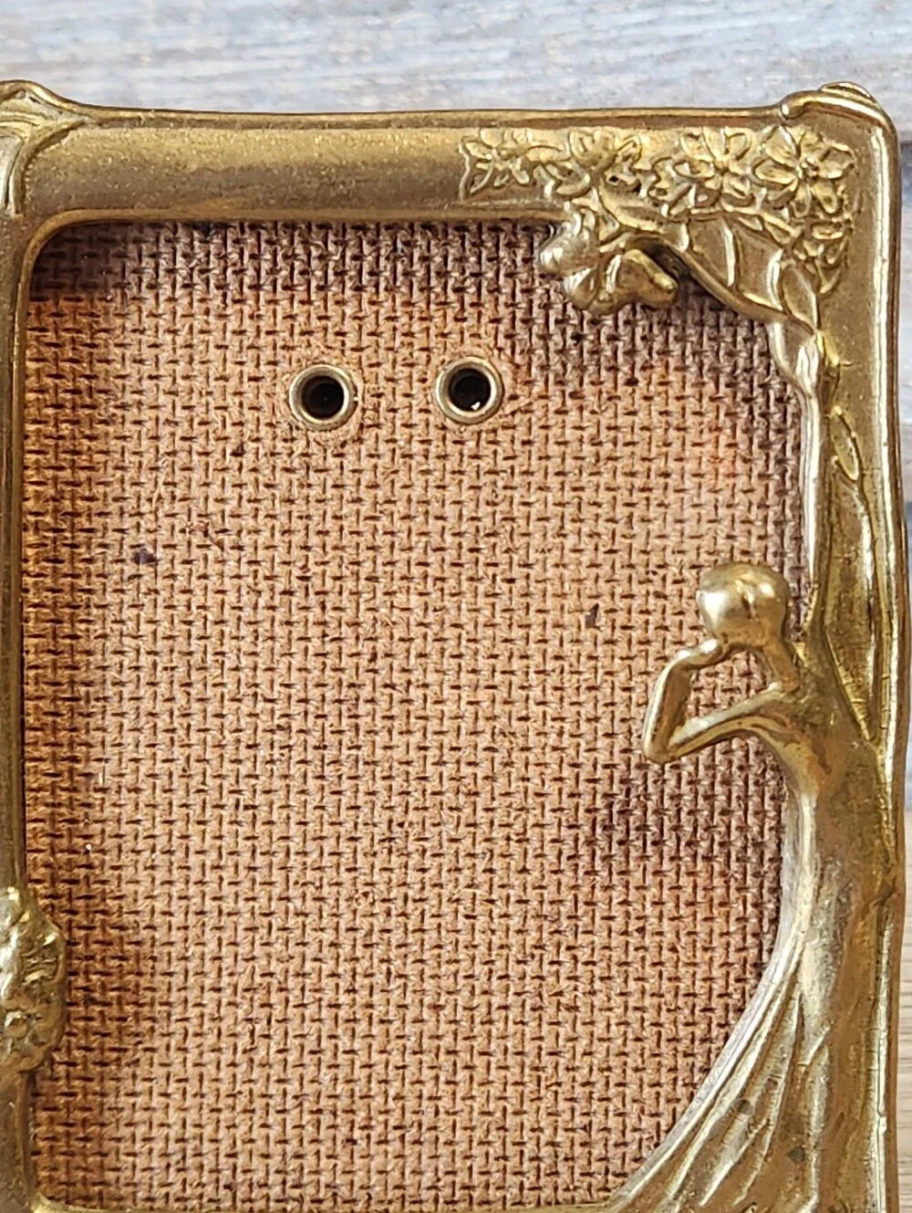 Vintage Brass Art Nouveau Picture Frame with Standing Lady Floral Tabletop Frame